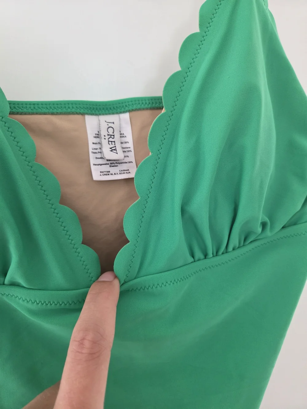 J Crew Women's Green Scallop-Edge One-Piece Swimsuit Size L